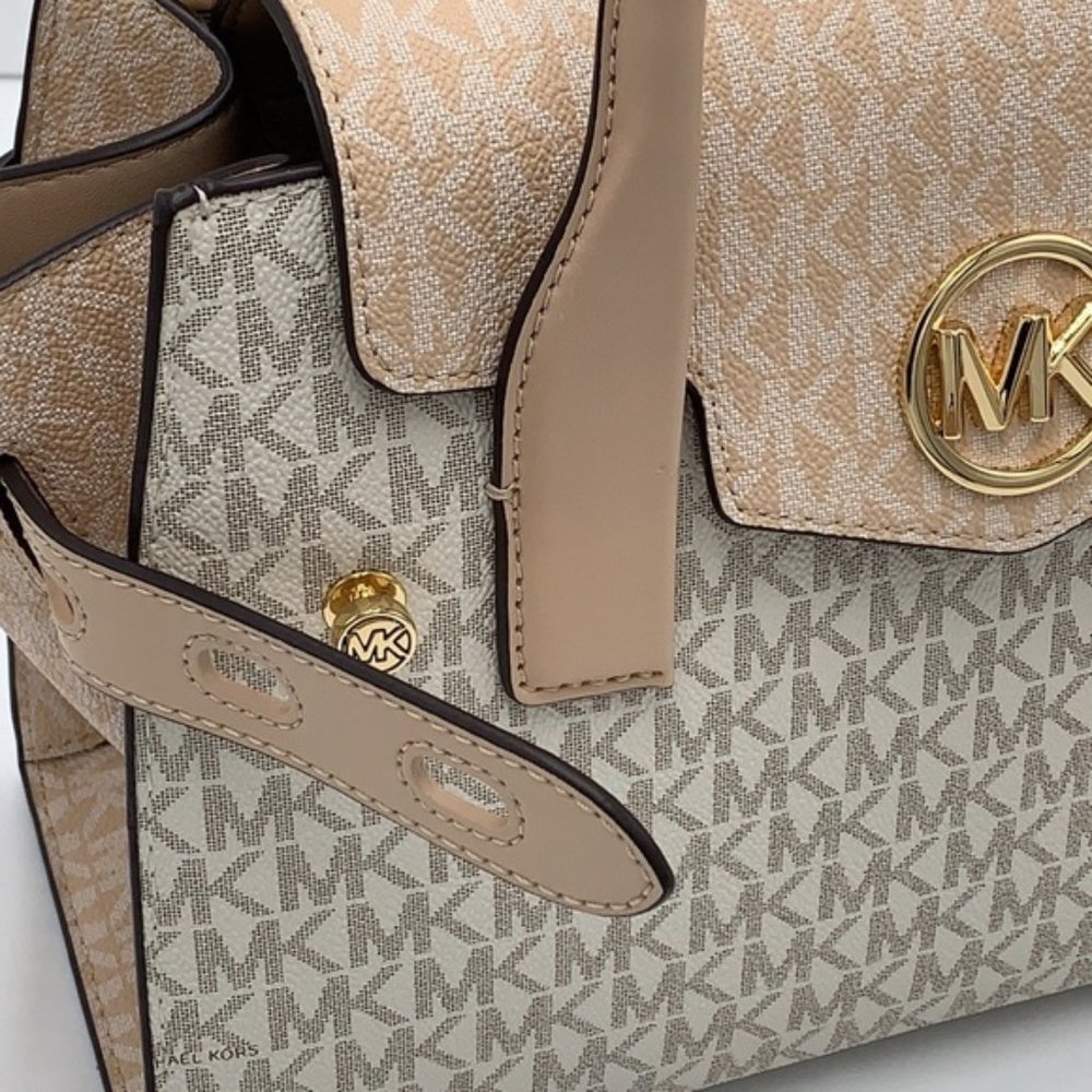 Michael Kors Carmen Medium Logo and Faux Leather Belted Satchel - Picture 11 of 16